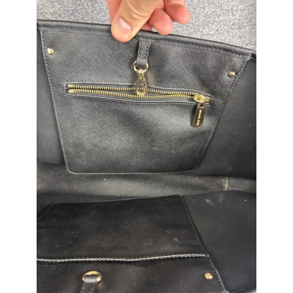 Michael Kors Tote Bag Womens Large Black Leather MK Logo Charm Shoulder Purse - Picture 10 of 11